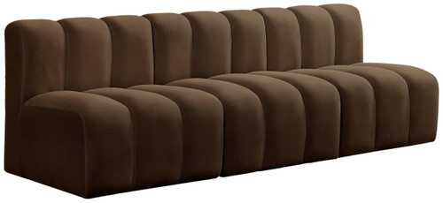 Modular Sofa with Soft Brown Velvet, Deep Channel Tufting, Modular Design, 89.5" W x 31" D x 30" H, Brown