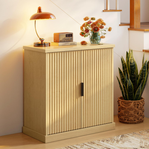 Contemporary Buffet Cabinet with Adjustable Shelves, Fluted Doors