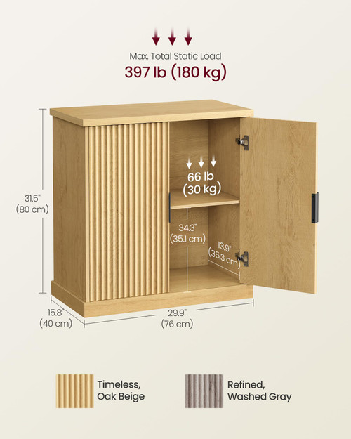Contemporary Buffet Cabinet with Adjustable Shelves, Fluted Doors