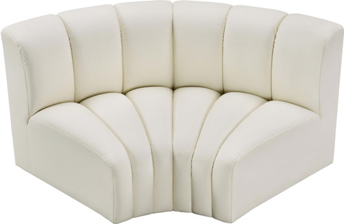 Modular Sofa with Soft Cream Vegan Leather, Deep Channel Tufting, Modular Design, 60" W x 33" D x 30" H, Cream
