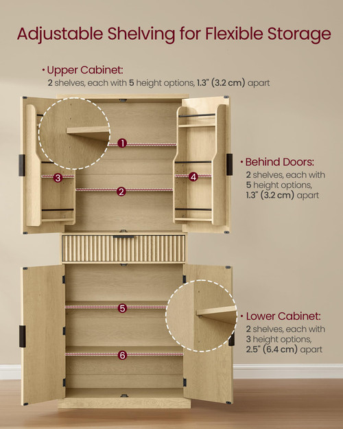Pantry Cabinet, Freestanding Tall Cupboard with a Drawer
