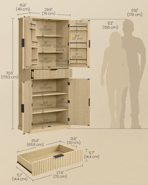 Pantry Cabinet, Freestanding Tall Cupboard with a Drawer