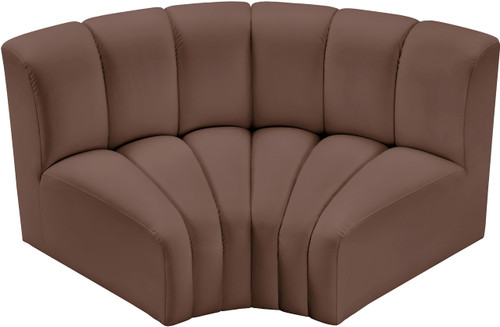 Modular Sofa with Soft Brown Vegan Leather, Deep Channel Tufting, Modular Design, 60" W x 33" D x 30" H, Brown