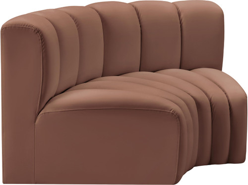 Modular Sofa with Soft Cognac Vegan Leather, Deep Channel Tufting, Modular Design, 60" W x 33" D x 30" H, Cognac