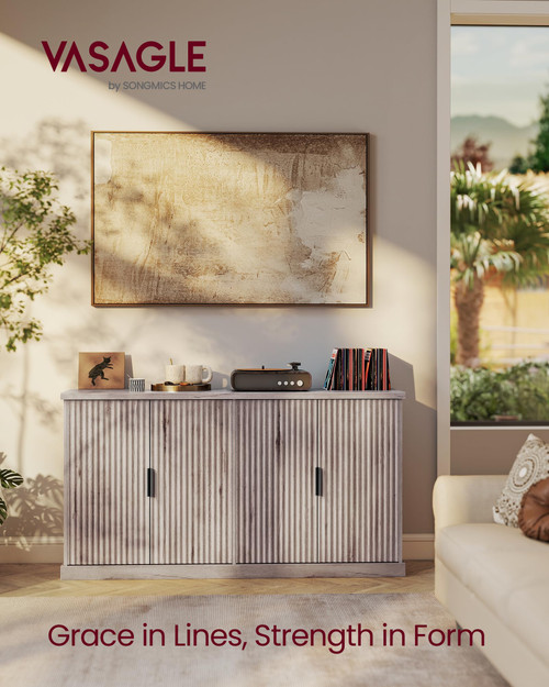 Contemporary Buffet Cabinet with Adjustable Shelves, Fluted Doors