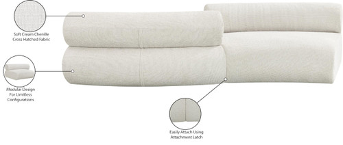 Modular Sofa with Soft Cream Chenille Cross Hatched Fabric, 108" W x 40" D x 27.5" H, Cream