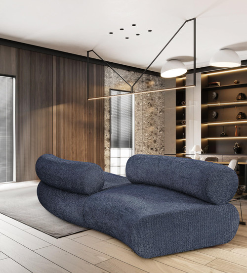Modular Sofa with Soft Navy Chenille Cross Hatched Fabric, 108" W x 40" D x 27.5" H, Navy