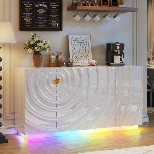 63" RGB High-Gloss Sideboard Buffet Cabinet with Large Storage