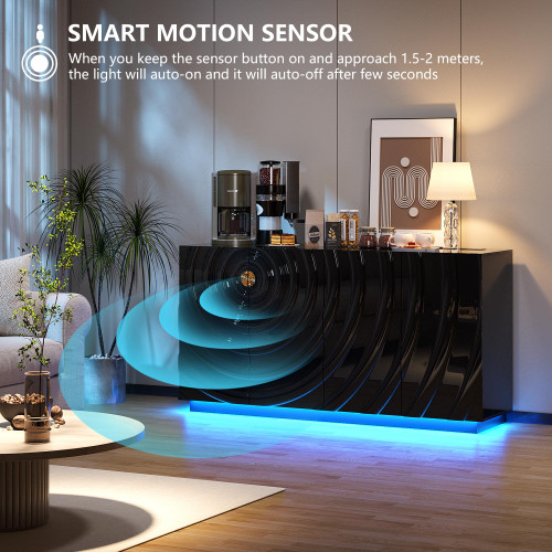 63" RGB High-Gloss Sideboard Buffet Cabinet with Large Storage