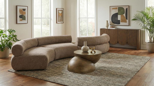 Modular Sofa with Soft Brown Chenille Cross Hatched Fabric, 202" W x 53" D x 28" H, Brown