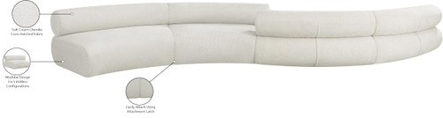 Modular Sofa with Soft Cream Chenille Cross Hatched Fabric, 202" W x 53" D x 28" H, Cream