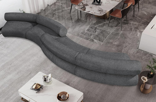 Modular Sofa with Soft Charcoal Grey Chenille Cross Hatched Fabric, 202" W x 53" D x 28" H, Grey