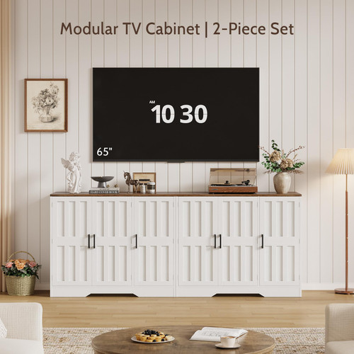 Modern Farmhouse Buffet Cabinet with Storage, 42" Large Sideboard Storage Cabinet with 3 Barn Doors, Coffee Liquor Bar Cabinet Wood Table Credenza with Adjustable Shelf for Kitchen Dining Living Room
