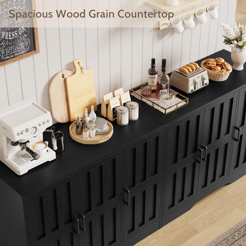 Modern Farmhouse Buffet Cabinet with Storage, 85" Large Sideboard Storage Cabinet with 6 Barn Doors, Coffee Liquor Bar Cabinet Wood Table Credenza with Adjustable Shelf for Kitchen Dining Living Room