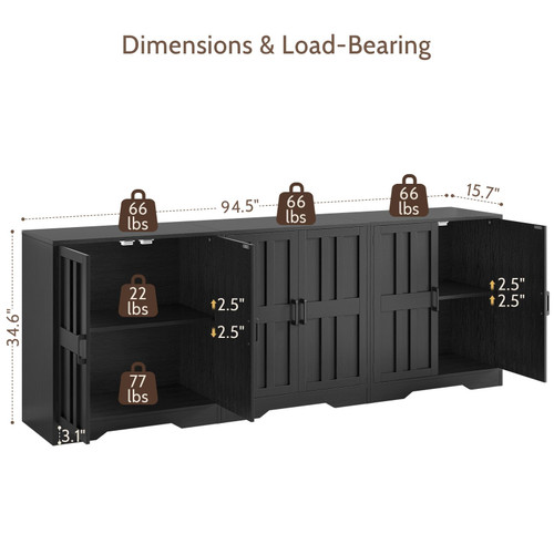 Sideboard Buffet Cabinet, Modern Farmhouse Kitchen Storage Cabinet, 94.5" Modular Accent Cabinet Coffee Station Bar Media Console Table Credenza for Kitchen Dining Room, Living Room Entryway Hallway