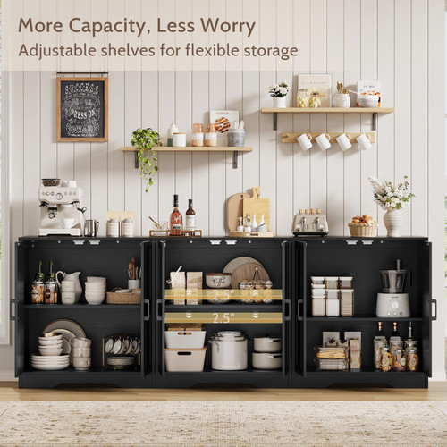 Sideboard Buffet Cabinet, Modern Farmhouse Kitchen Storage Cabinet, 94.5" Modular Accent Cabinet Coffee Station Bar Media Console Table Credenza for Kitchen Dining Room, Living Room Entryway Hallway