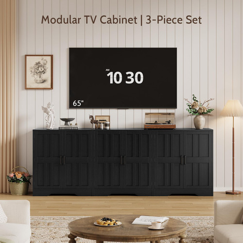 Sideboard Buffet Cabinet, Modern Farmhouse Kitchen Storage Cabinet, 94.5" Modular Accent Cabinet Coffee Station Bar Media Console Table Credenza for Kitchen Dining Room, Living Room Entryway Hallway