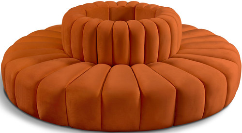 Modular Sofa with Soft Cognac Velvet, Deep Channel Tufting, Modular Design, 90 W x 90 D x 30 H, Cognac