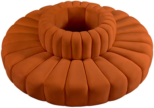 Modular Sofa with Soft Cognac Velvet, Deep Channel Tufting, Modular Design, 90 W x 90 D x 30 H, Cognac