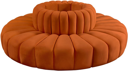 Modular Sofa with Soft Cognac Velvet, Deep Channel Tufting, Modular Design, 90 W x 90 D x 30 H, Cognac