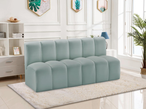 Modular Sofa with Soft Mint Green Vegan Leather, Deep Channel Tufting, Modular, 60" W x 31" D x 30" H, Mint