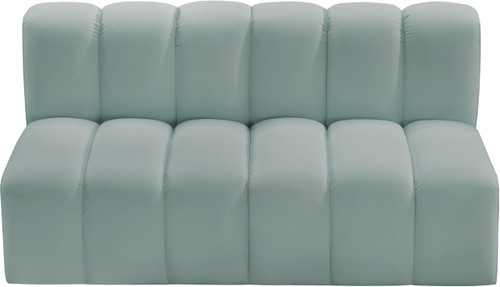Modular Sofa with Soft Mint Green Vegan Leather, Deep Channel Tufting, Modular, 60" W x 31" D x 30" H, Mint