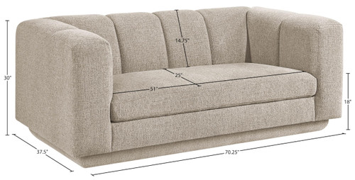 Loveseat with Soft Interwoven Fabric with Chenille and Fancy Yarn, Tufted Back, 70.25" W x 37.5" D x 30" H, Beige