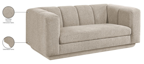 Loveseat with Soft Interwoven Fabric with Chenille and Fancy Yarn, Tufted Back, 70.25" W x 37.5" D x 30" H, Beige