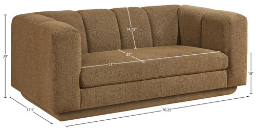 Loveseat with Soft Interwoven Fabric with Chenille and Fancy Yarn, Tufted Back, 70.25" W x 37.5" D x 30" H, Brown