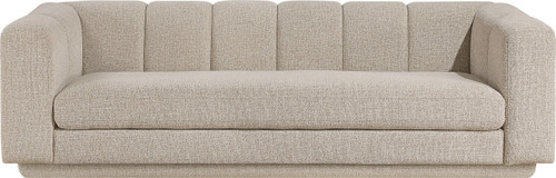 Sofa with Soft Interwoven Fabric with Chenille and Fancy Yarn, Tufted Back, 95" W x 37.5" D x 30" H, Beige