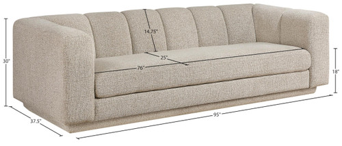 Sofa with Soft Interwoven Fabric with Chenille and Fancy Yarn, Tufted Back, 95" W x 37.5" D x 30" H, Beige