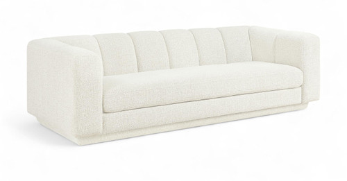 Sofa with Soft Interwoven Fabric with Chenille and Fancy Yarn, Tufted Back, 95" W x 37.5" D x 30" H, Cream