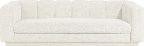 Sofa with Soft Interwoven Fabric with Chenille and Fancy Yarn, Tufted Back, 95" W x 37.5" D x 30" H, Cream