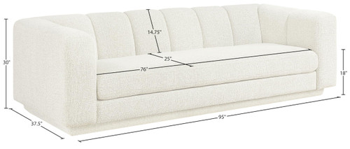 Sofa with Soft Interwoven Fabric with Chenille and Fancy Yarn, Tufted Back, 95" W x 37.5" D x 30" H, Cream