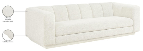 Sofa with Soft Interwoven Fabric with Chenille and Fancy Yarn, Tufted Back, 95" W x 37.5" D x 30" H, Cream