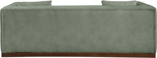 Sofa with Soft Green Vegan Leather, Walnut Finish Solid Wood Base, Deep Channel Tufting, 90.5" W x 36" D x 28.5" H, Green