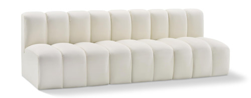 Modular Sofa with Soft Cream Vegan Leather, Deep Channel Tufting, Modular Design, 89.5" W x 31" D x 30" H, Cream