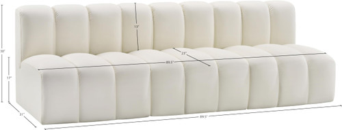 Modular Sofa with Soft Cream Vegan Leather, Deep Channel Tufting, Modular Design, 89.5" W x 31" D x 30" H, Cream