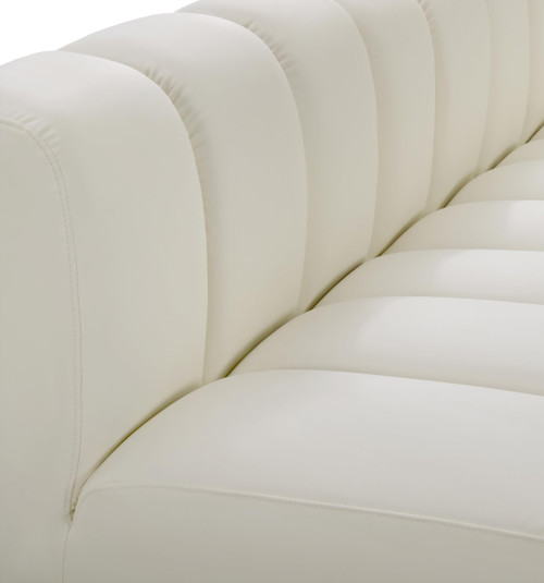 Modular Sofa with Soft Cream Vegan Leather, Deep Channel Tufting, Modular Design, 89.5" W x 31" D x 30" H, Cream