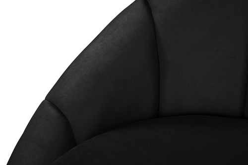Velvet Upholstered Shell Shaped Chaise with Stainless Steel Base in a Brushed Gold Finish, 79" W x 40" D x 33" H, Black