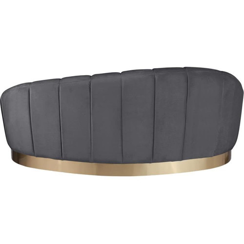 Velvet Upholstered Chaise, Soft Grey Velvet, Gold Stainless Steel Base, Unique Shell Shape, 78.5" W x 40" D x 33" H, Grey