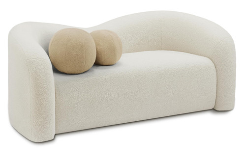Loveseat with Soft Cream Faux Shearling Teddy Fabric, Curved Back, 62" W x 33" D x 27" H, Cream