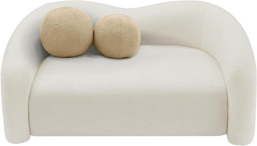 Loveseat with Soft Cream Faux Shearling Teddy Fabric, Curved Back, 62" W x 33" D x 27" H, Cream