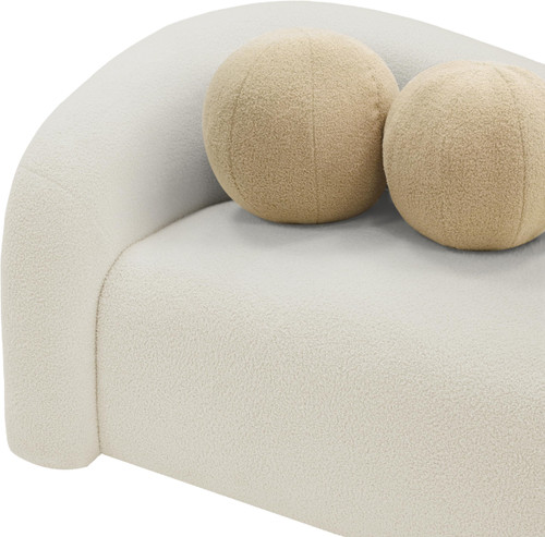Loveseat with Soft Cream Faux Shearling Teddy Fabric, Curved Back, 62" W x 33" D x 27" H, Cream
