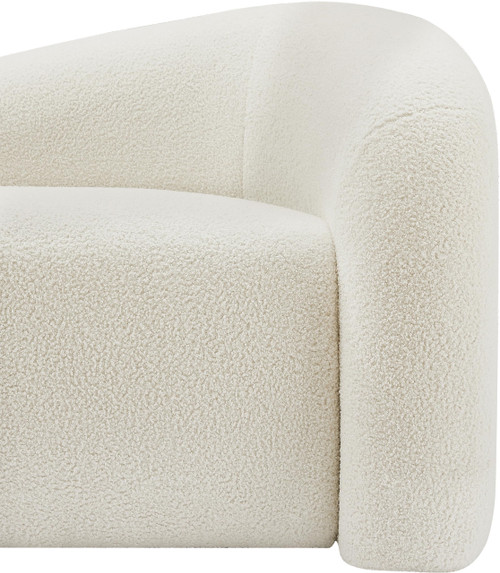 Loveseat with Soft Cream Faux Shearling Teddy Fabric, Curved Back, 62" W x 33" D x 27" H, Cream