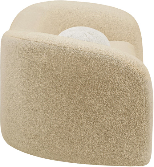 Loveseat with Soft Beige Faux Shearling Teddy Fabric, Curved Back, 62" W x 33" D x 27" H, Beige
