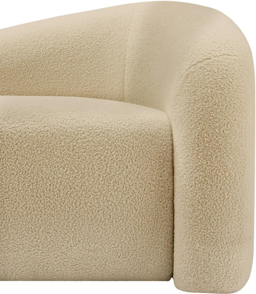 Loveseat with Soft Beige Faux Shearling Teddy Fabric, Curved Back, 62" W x 33" D x 27" H, Beige