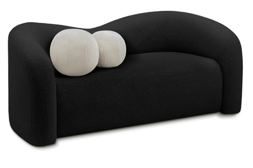 Loveseat with Soft Black Faux Shearling Teddy Fabric, Curved Back, 62" W x 33" D x 27" H, Black