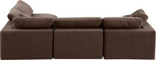 Upholstered Modular Sectional, Soft Brown Velvet, Down Feather Cushions, 119" W x 79" D x 34.5" H, Brown