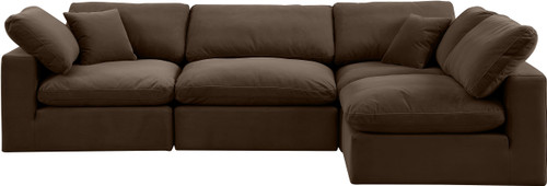 Upholstered Modular Sectional, Soft Brown Velvet, Down Feather Cushions, 119" W x 79" D x 34.5" H, Brown
